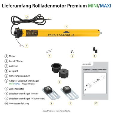 Електричний роликовий мотор Schellenberg Mini 6 Нм, механічне налаштування кінцевих положень, для ролет 40 мм, до 4 м², комплект з настінним кронштейном, преміум, до 6 м² / 10 Нм