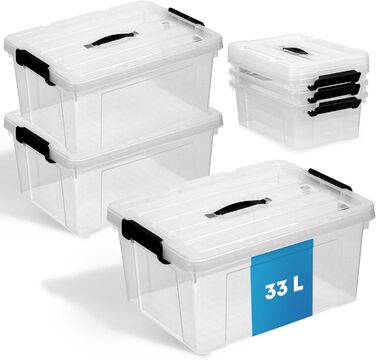 Набір із 3 прозорих контейнерів для зберігання з кришкою, 33л, BPA Free, з ручками, посилене дно