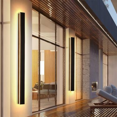 Довгий чорний LED настінний світильник IP65 з алюмінію та акрилу для вулиці та дому, 30 см, 12 Вт, тепле світло, для саду, тераси, спальні, вітальні