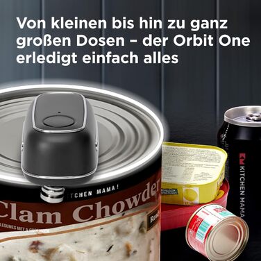 Електричний відкривач для консервів Kitchen Mama Orbit One, USB-C, автоматичний, професійна сталь, гладкий зріз, чорний
