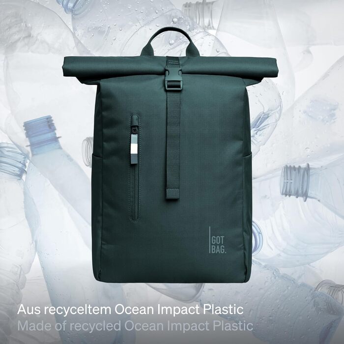Рюкзак GOT BAG Rolltop Easy з переробленого пластику Ocean Impact, водонепроникний, для ноутбука 16'', 31 л, колір Sea Teal