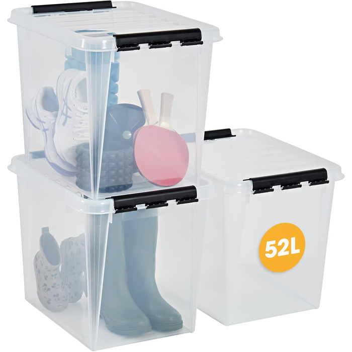 Прозора пластикова коробка SmartStore 52 л з кришкою, набір 2 шт, харчова, посилена, BPA-free, для зберігання, з кліпсами, штабельована, гарантія 10 років, 50x39x41 см