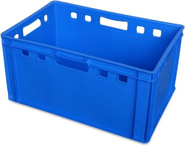 Набір з 4 пластикових євроконтейнерів E3 Metzgerkiste 60x40x30 см, харчові, сині, міцні, для зберігання продуктів