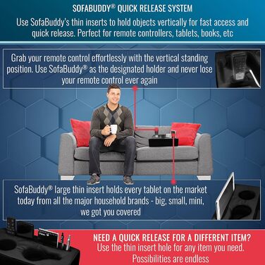 Стійкий підсклянник для дивану Sofa-Buddy, шкіряний, чорний, квадратний, зручний тримач чашки на підлокітник, аксесуар для дивану