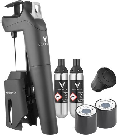 Система збереження вина Coravin Timeless Three+ чорна, з 2 капсулами аргонового газу, захист від окислення до 2 років, легке використання