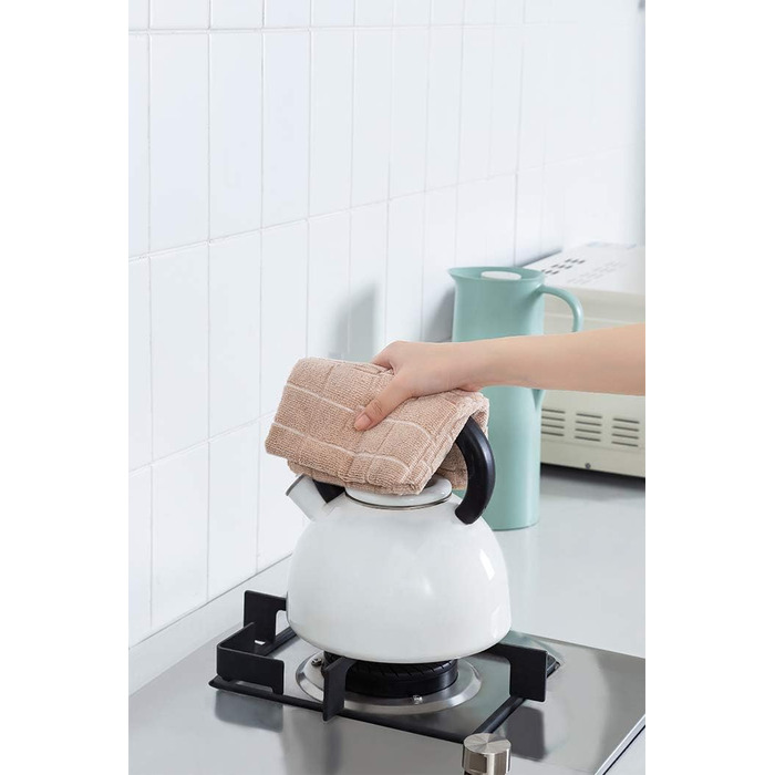 HYER KITCHEN мікрофіброві кухонні рушники – набір з 8 штук, м'які, супервбираючі, без ворсу, розмір 66x45 см, верблюжий колір, з візерунком «решітка»