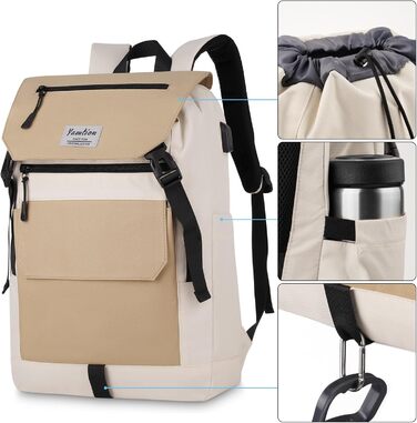 Міський рюкзак YAMTION Rolltop 17 дюймів для ноутбука, універсальний для жінок і чоловіків, підходить для школи, університету, спорту, прогулянок, велосипеду, підлітків, колір кремовий