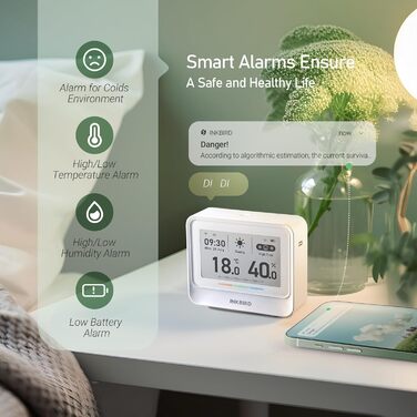 WiFi-термометр і гігрометр INKBIRD IBS-TH5, 8-в-1, з електронним чорнильним дисплеєм, прогнозом погоди, керуванням через додаток і сповіщеннями для дому