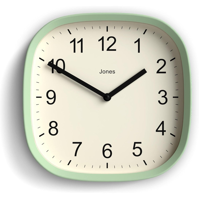 Квадратний ретро настінний годинник JONES CLOCKS Sprite, м'ятний, акрил, 25x25 см
