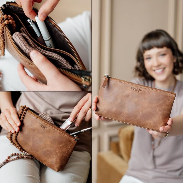 Преміальна косметичка Berliner Bags Anna зі шкіри, маленька жіноча та дівоча косметичка, розмір S, колір кемел