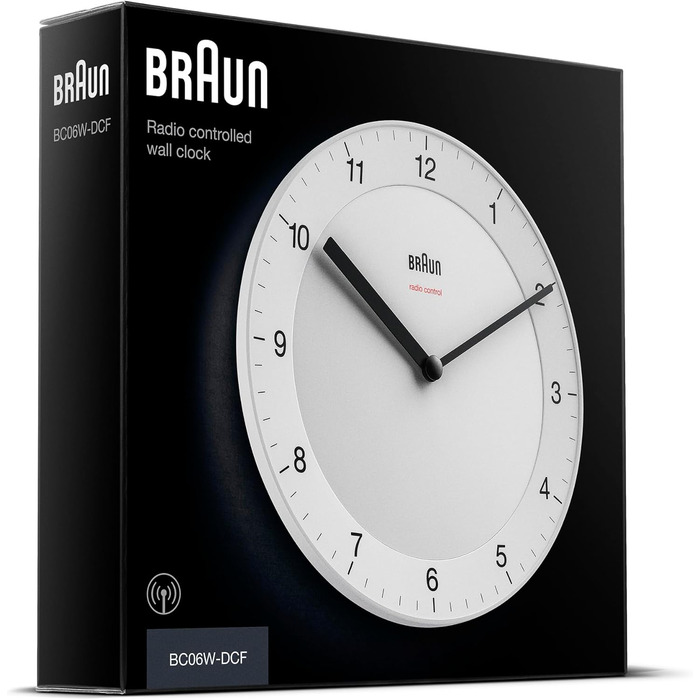 Настінний годинник Braun BC06W-DCF, радіокерований, тиха робота, 20 см, білий, класичний стиль, центральноєвропейський час