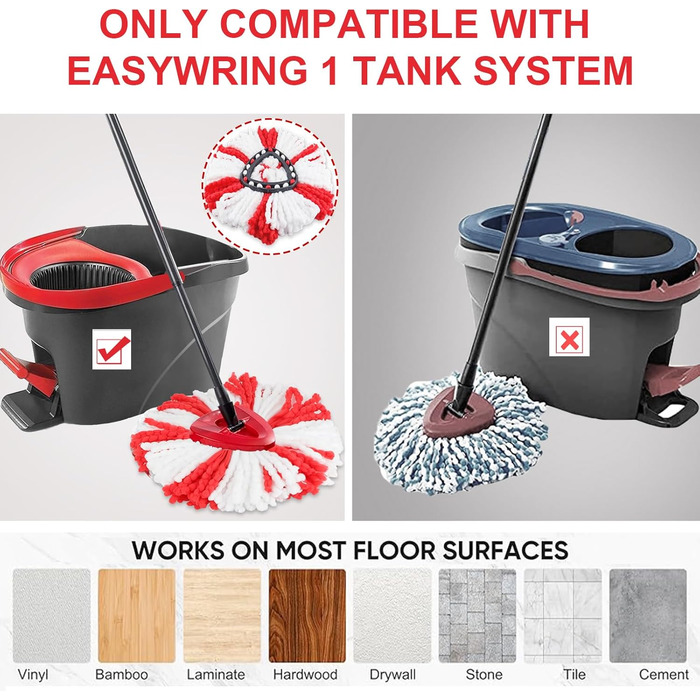 4 мікрофіброві насадки для швабри Vileda Turbo, сумісні з EasyWring Spin Mop, змінні головки для підлоги