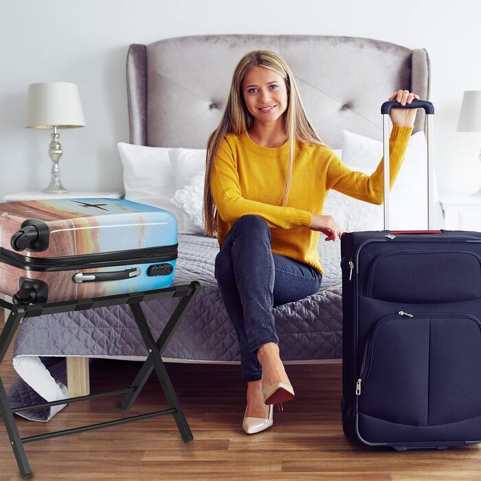 Складана підставка для валіз Relaxdays з дерева, багажна полиця 54,5x66x44 см для готелю та дому, натуральний колір