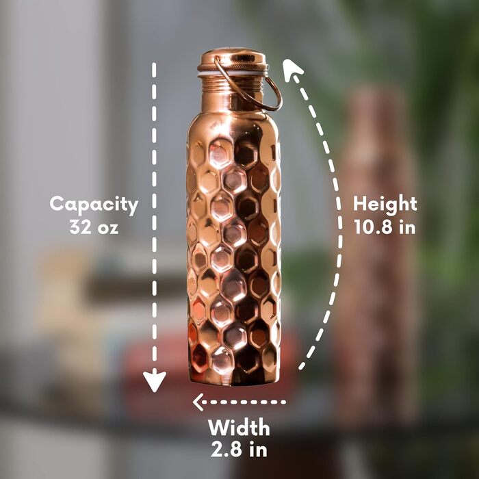 Мідна пляшка для води Craft Trade 1000 мл з кришкою та чохлом, аюрведична, екологічна, для офісу та йоги, герметична