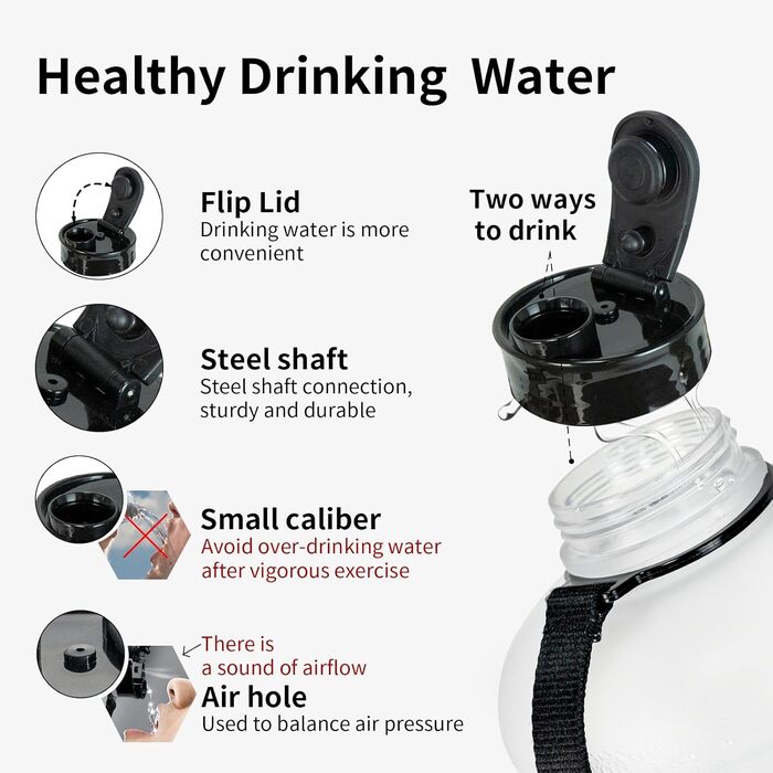 TOOFEEL пляшка для води 2,2 л, спортивна, BPA-free, з мірною шкалою, багаторазова, для залу та тренувань, прозора матова