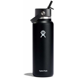 Гідрофляга HYDRO FLASK 1180 мл чорна – ізольована спортивна пляшка з нержавіючої сталі з кришкою Flex Cap, ремінцем і широкою шийкою, термос, герметична, придатна для миття в посудомийці