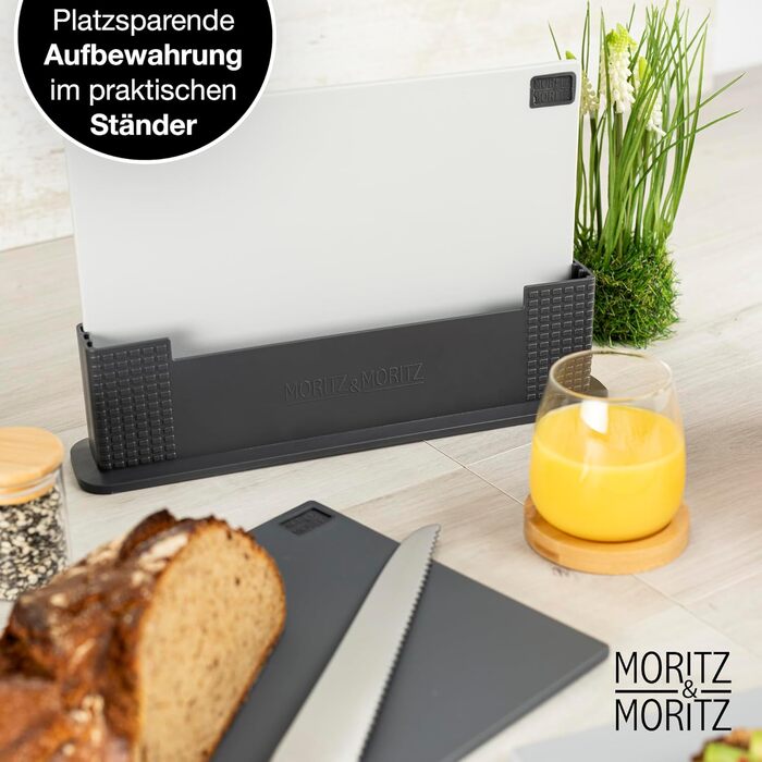 Набір обробних дощок Moritz & Moritz, 3 шт, пластик, 32x22 см, зі стійкою, для кухні, великий розмір, підходить для посудомийки, гігієнічний