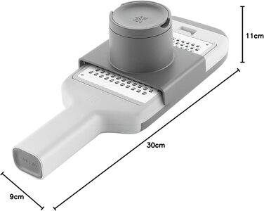 Терка кухонна ZWILLING Z-Cut, багатофункціональна, нержавіюча сталь, 4 змінні насадки, двостороннє натирання, з лотком, сіра