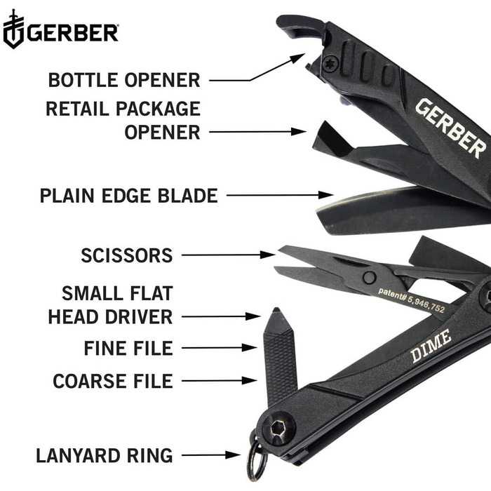 Мультитул Gerber Dime 12 в 1, кишеньковий, чорний