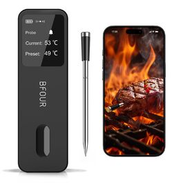 Бездротовий термометр для м'яса BFOUR з Bluetooth, водонепроникний IP67, з додатком, великий дисплей, для грилю, духовки, рожна