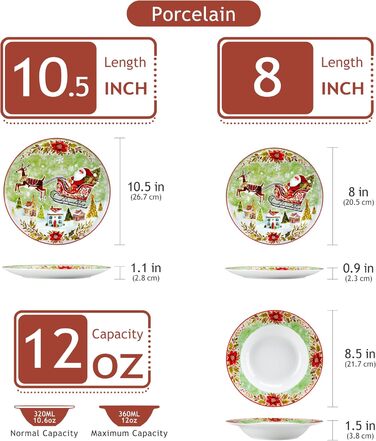 Набір різдвяного посуду VEWEET XMAS, 18 предметів, порцеляна, для 6 персон — тарілки з малюнком Санти та оленів