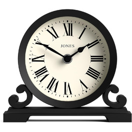 Декоративний настільний годинник JONES CLOCKS Saloon, класичний стиль, чорний, римські цифри, подвійний сувій, для письмового столу, полиці чи тумбочки