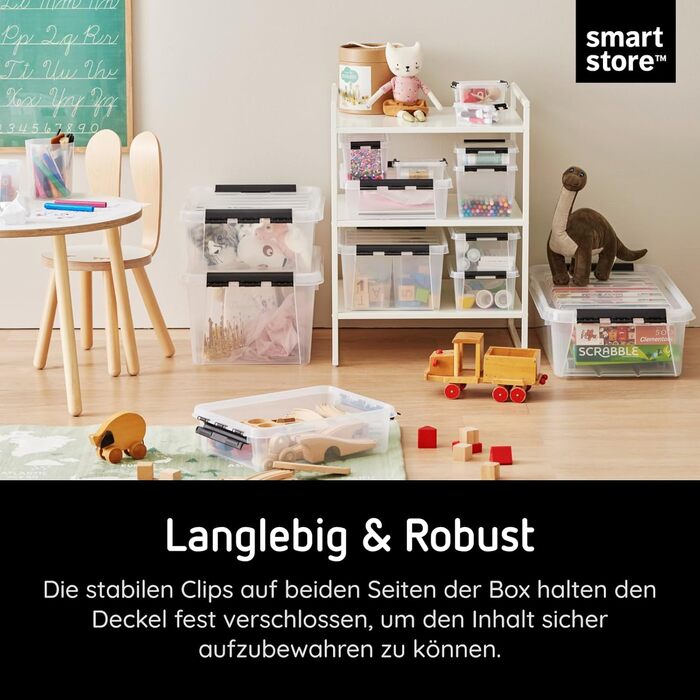 SmartStore – набір з 10 контейнерів для зберігання з кришкою Classic 14 л (40x30x11 см), харчовий пластик, посилені кути, стійкі до штабелювання, гарантія 10 років