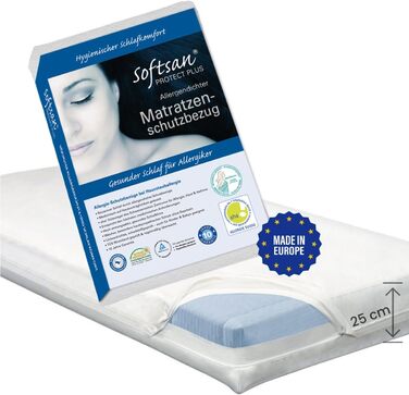 Чохол для матраца Softsan Protect Plus 90x200x25 см, проти пилових кліщів, алергічний захист, білий