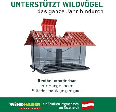 Годівниця для птахів Windhager Ranch із пластику, прозора з червоним, підвісна, 31×22×20 см