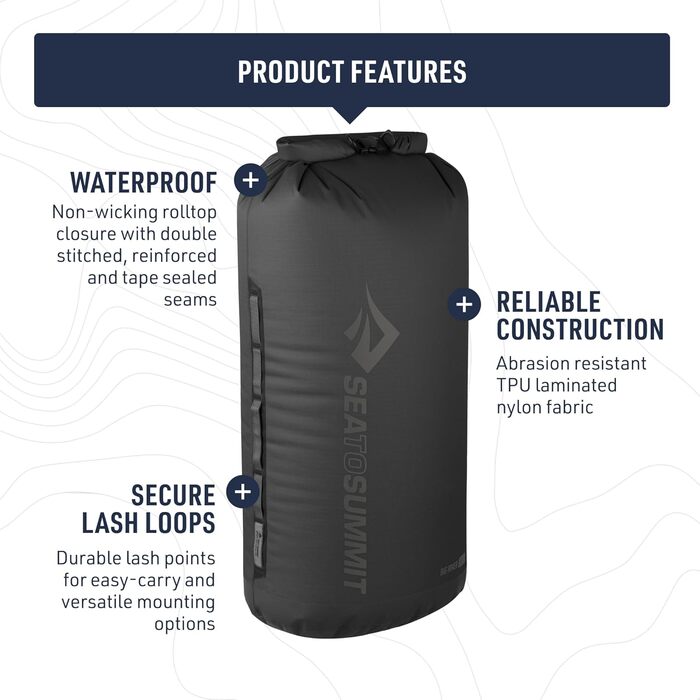 Герметична сумка Sea to Summit Big River Dry Bag для водних видів спорту, водонепроникна, міцна, з ручками, кріпленням і D-кільцем, роликовий клапан
