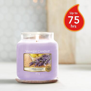 Ароматична свічка Yankee Candle у склі, середня, Lemon Lavender, до 75 годин горіння