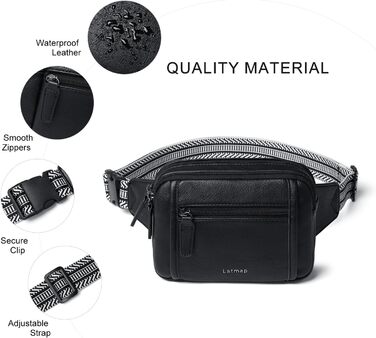 Жіноча бананка 3L Crossbody з екошкіри, водостійка та проти крадіжок, чорна поясна сумка для спорту та міста