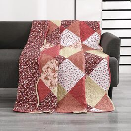 Покривало Qucover 150x200 см, патчворк, двосторонній дизайн, цегляно-червоне, з поліестеру, універсальне для ліжка і дивана