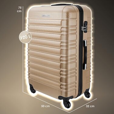 Валіза KESSER® 75 см 120 л, жорсткий ABS, з вагами та биркою, 4 колеса, телескопічна ручка, кодовий замок, шампань