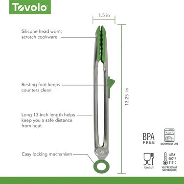 Кухонні щипці Tovolo Tip Top із силіконовими наконечниками, легка фіксація, термостійкі, BPA Free, для приготування їжі (Pesto)