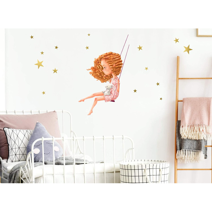 Настінний наклейка Little Deco для дівчинки з кроликом на гойдалці, 140x71 см, стікер для дитячої кімнати, декор для малюків