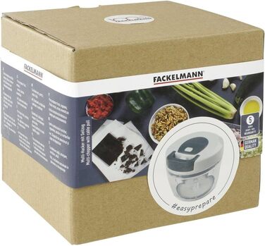Салатниця-центрифуга Fackelmann #easyprepare з ручним приводом і стоп-кнопкою, для миття, сушіння та сервірування салату, знімне сито, біло-синя