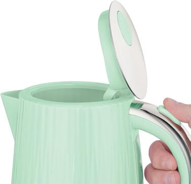 Електрочайник Russell Hobbs Eden 1,7 л, 2400 Вт, білий, з нержавіючої сталі, знімний фільтр від накипу, кнопка відкриття кришки, індикатор рівня води, підсвічування, BPA-free, 27360-70 (пісташковий)
