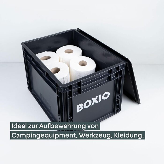 BOXIO SOLO: Пластикова ящик з кришкою 40x30x28 см, для зберігання, транспортування, кемпінгу, човна, гаража або саду, стелажна, сумісна з іншими євробоксами