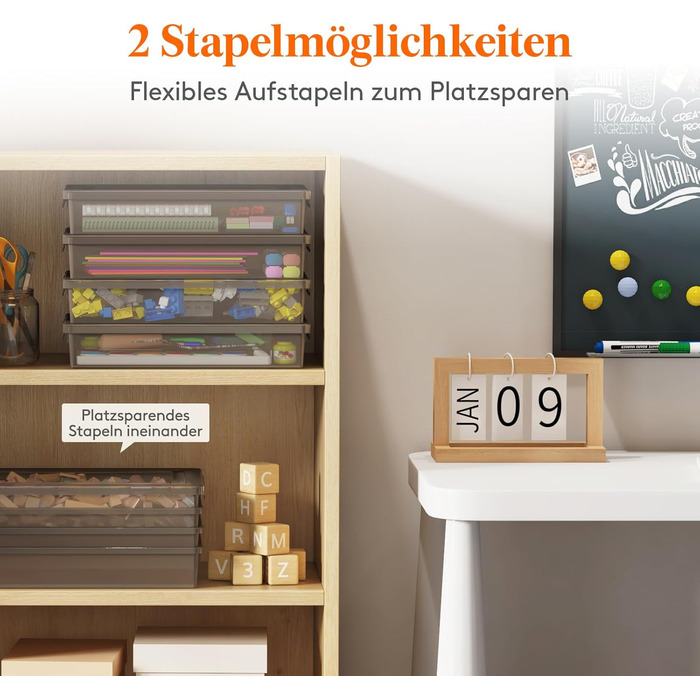 Пластикова коробка для зберігання Lifewit 5 л з кришкою і кліп-застібками, органайзер для документів, багатофункціональний контейнер для рукоділля, паперу, інструментів, сірий, 2 шт.