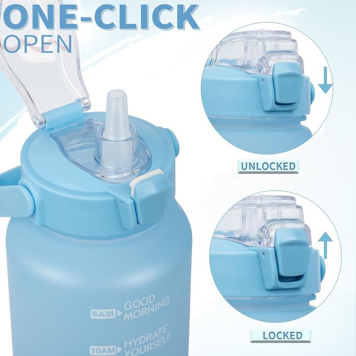 Спортивна пляшка для води 2л Tritan з трубочкою та часовою розміткою, BPA-free, мотиваційна, для фітнесу, спортзалу, туризму