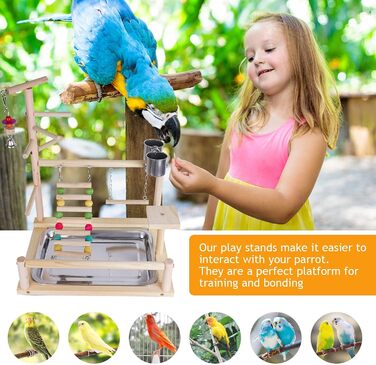 Ігровий стенд для папуг Parrot Playstand, дерев'яний майданчик для птахів, стенд для клітки хвилястого папуги та корелли, 37x26x44 см