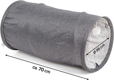Ігровий тунель для котів CanadianCat XXL, м'який плюш, 150х35 см, сірий, з інтегрованою іграшкою