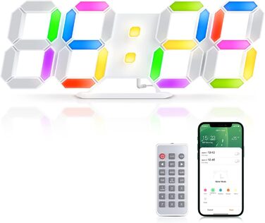 3D LED годинник-будильник EDUP HOME 9,7'' з RGB підсвіткою, безшумний, цифровий, USB, 7 кольорів, дата, температура, додаток і пульт, для спальні, вітальні, офісу