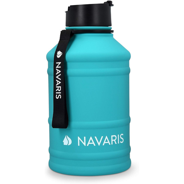 Navaris Фітнес-пляшка 2,2 л з нержавіючої сталі, спортивна водна пляшка XXL для залу, BPA-free, бірюзова