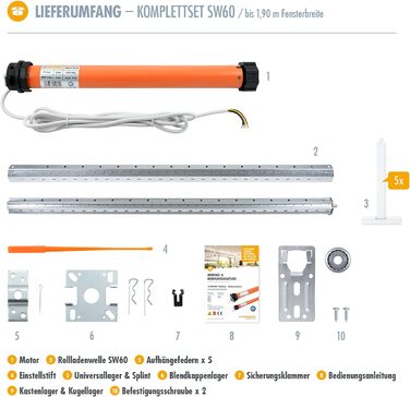 Комплект електропривода для ролет 3T-MOTORS до 110 см, потужність 10 Нм SW60, з монтажним приладдям, без керування