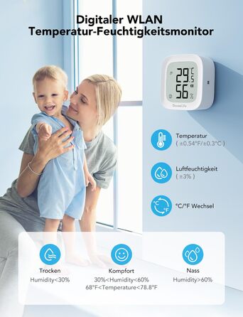 Цифровий термогігрометр GoveeLife WLAN для дому, з додатком, вимірювач температури та вологості, дистанційне керування, зберігання даних, для спальні та винного погребу