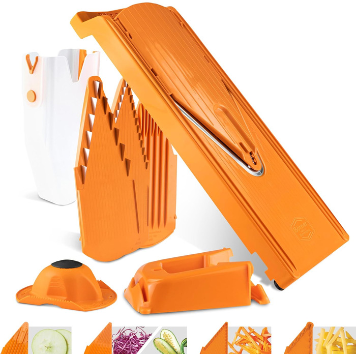 Овочерізка Börner V3 Profi Set — універсальна кухонна терка для нарізки скибочками, соломкою, кубиками, з регульованим V-подібним лезом з нержавіючої сталі, помаранчева