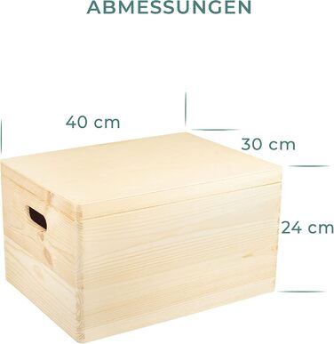 Велика дерев'яна скриня з кришкою і ручками 40x30x24 см, натуральна, FSC – універсальна коробка для зберігання, декору, подарунків, іграшок, спогадів