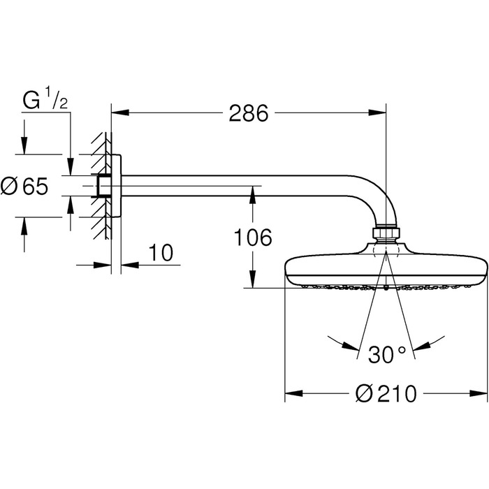 Верхній душ Grohe Tempesta 210, хромований, з душовим тримачем